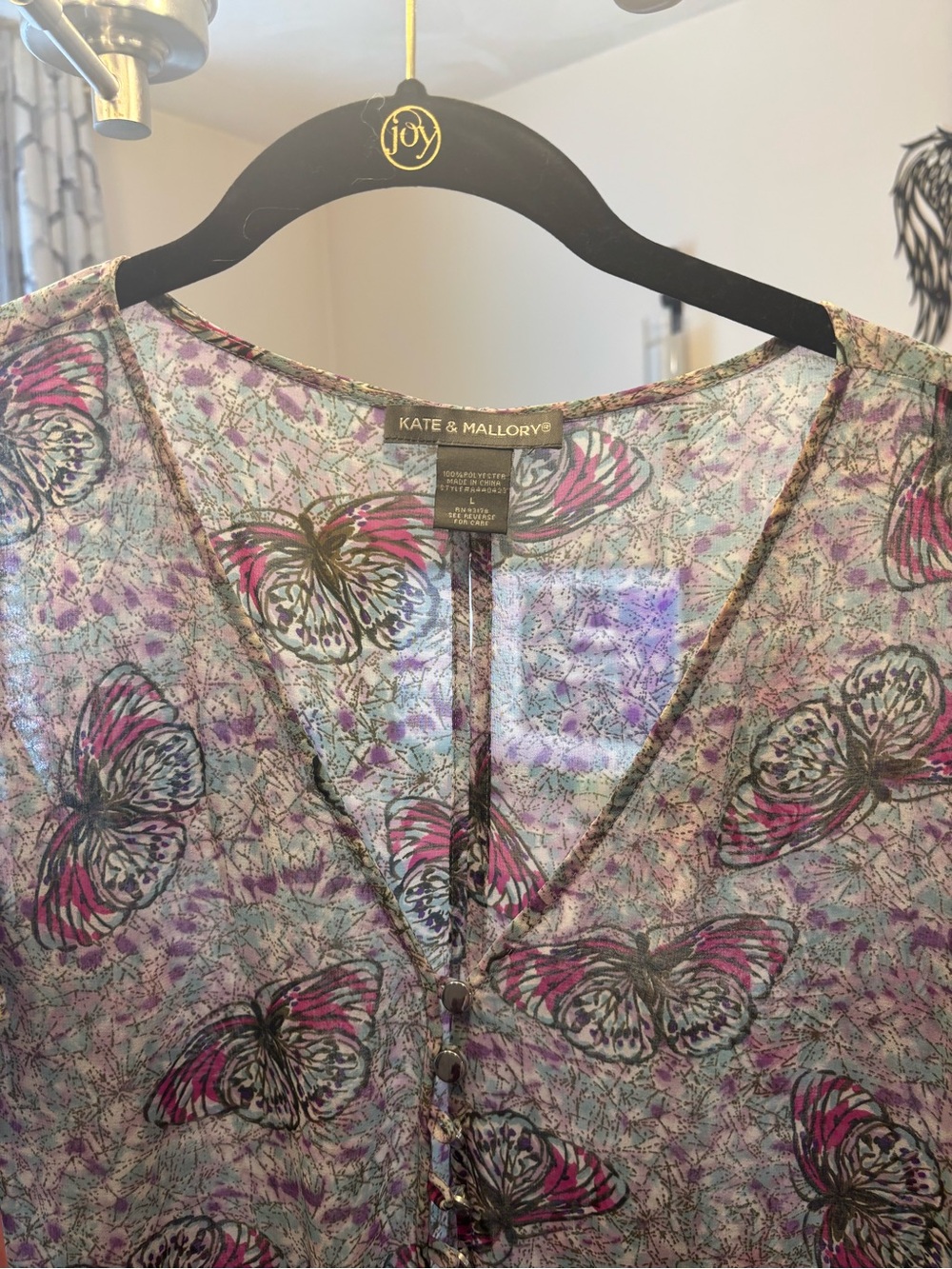 Kate & Mallory Purple and Pink Butterfly V-Neck sheer long Vest